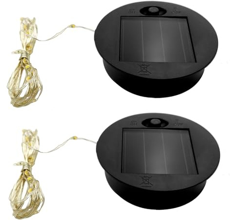 Hemore Solar Light Replacement Top, 2pcs 6cm/2.4inch Round Solar Panel Lantern Lid with String Lights for Outdoor DIY Solar Flower Lights