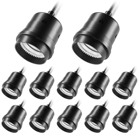LytLStrox Temporary Pigtail Light Bulb Socket Set,DIY Lighting with 12 Pack Black E26 E27 Lamp Sockets for Outdoor Garden Patio, 110-250V, 4A, 60W Max