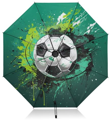 LINNIKEEEE Cooler Grüner Fußball Regenschirm Automatik Auf-Zu UV-Schutz Taschenschirm Klein Leicht Schirme für Jungen Mädchen Reise