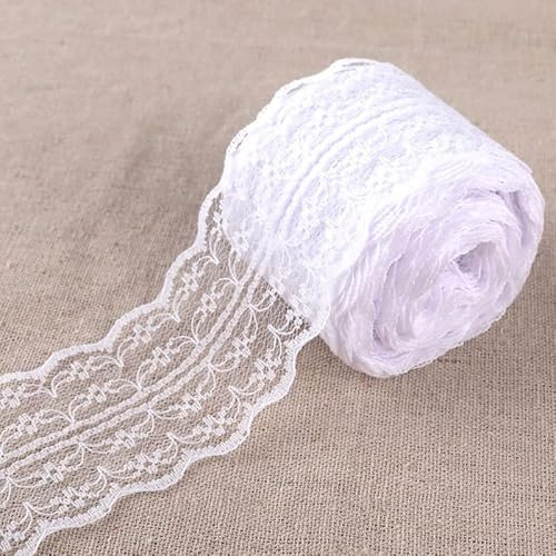 PTNKUIIY 1 Rollen Spitzenbordüre Spitzenband - 10m 4.5CM Breite Spitzenband Vintage Spitzen-Blumen Zierband Spitzenborte Häkelspitze Dekoband für DIY Nähen Handwerk Deko Scrapbooking Geschenkbox-Weiß