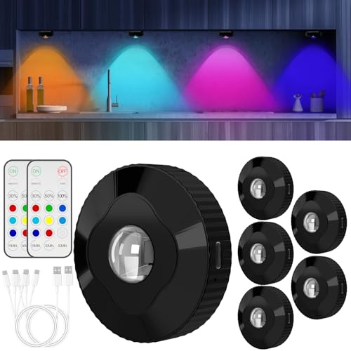wyewye Under Cabinet Lights, Rechargeable Stick On Lights with Remote Control, 3 Color Temperatures for Kitchen and Wall (6 Pack)
