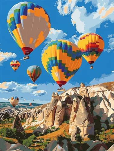 Luftballons Malen Nach Zahlen Erwachsene, Himmel Malen Nach Zahlen Kinder Klein 30x40cm, DIY Set Erwachsene Handgemalt Leinwand Ölgemälde, Acrylfarben mit 3 Set Pinseln, Zimmer Deko Aesthetic -Y489