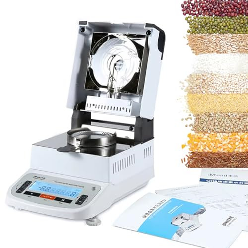 HYQNG Analizzatore di umidità per Cereali, misuratore di umidità Digitale alogeno con Display LCD, Peso Massimo 120 g, Controllo della Temperatura 40~160 ℃, misuratore di umidità per Cereali 0.01G