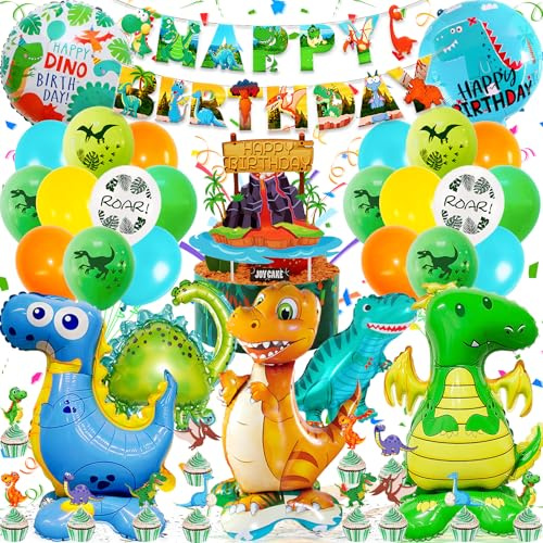 Zaztytoy Dino Geburtstag DekoSet, Dino luftballon Deko Kindergeburtstag mit 3D XXL Dinosaurier Folienballons, Happy Birthday Girlande, Grüner Dino Helium Ballon für Dschungel Dino Party Deko Kinder