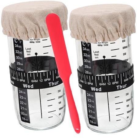 IMIKEYA 2set Kit per Fermentazione per Lievito Madre Barattolo Sealed Storage Jar per Impasto per Panificazione e Creazione di Prodotti da Forno Aromatici con Spatola Inclusa