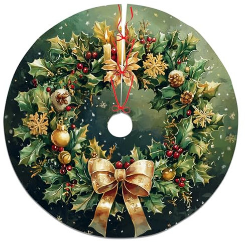Falda de árbol de Navidad de acebo y lazos, decoración festiva verde para decoración del hogar de invierno, fiesta de Navidad, estilo interior y exterior, 48 pulgadas