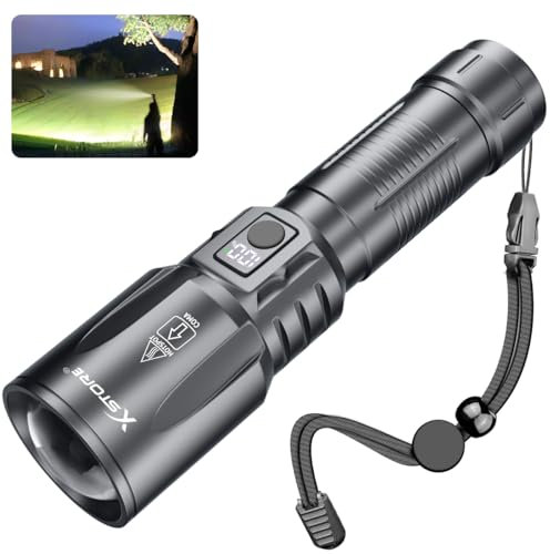 X.Store Rechargeable LED Flashlight 10000 Lumens - 5 Mode High-Powered Tactical Flashlight for Camping, Emergency, Hiking, Digital Power Display, Adjustable Focus, Super Bright Beam