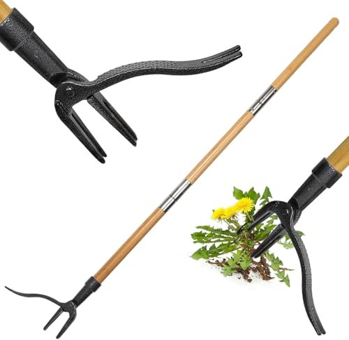 Extracteur de Mauvaises Herbes, Outil Manuel de Désherbage avec 4 Griffes, Outil de désherbage à Long Manche, Arrache-Mauvaises Herbes Manuel pour Pissenlit, Outil de Traction des Racines de Mauvaise
