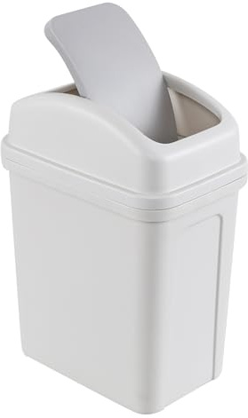 Buyitt Cubo de basura pequeño de 7 litros con tapa oscilante, cubo de basura de plástico para baño, color gris