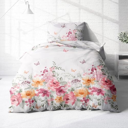 Träumschön Premium Bettwäsche 135x200 + 80x80 cm - Blumen Design Gelb - Sommer Bettwäsche aus Baumwolle – Weich, Atmungsaktiv & Hautfreundlich - bügelfrei