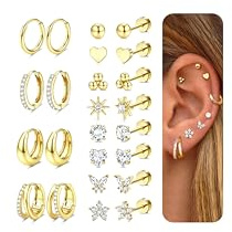 CASSIECA 12 par örhängen set för damer, 316L kirurgiskt stål örhängen för damer och herrar, medicinska örhängen och kreoler för helix tragus piercing öra, Rostfritt stål
