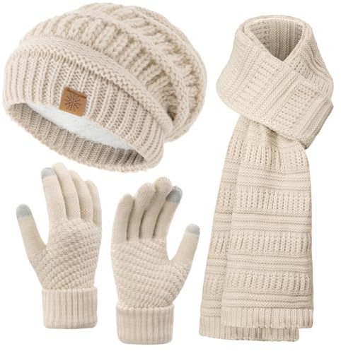 Trifabricy Winter Beanie Hat Scarf Gloves Set, Winter Clothes for Women Men