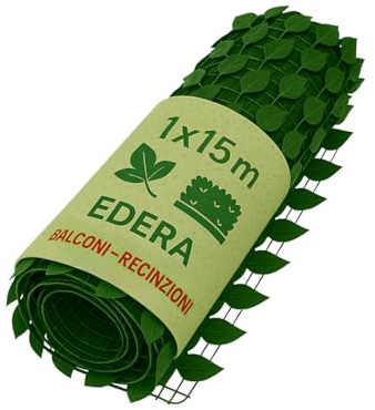 OWIJI Edera Finta Da Esterno Per Balcone Siepe 1x15 M Premium Quality Pianta Ringhiera Foglie Decorativa Erba Sintetica Frangivista Pannello Terrazzi Parete Verde