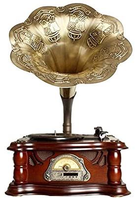 Gramophone, Bluetooth Phonograph Record Player, Portable Version Gramophone Vintage Retro Style Subwoofer Speaker, Home Living Room Stereo Decoration kxtmm