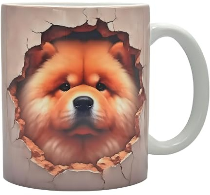 Shopi Zone Taza cerámica con diseño de perro chow chow – Estilo 3D, ternura y carácter