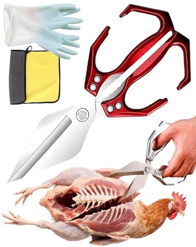 Upgraded Multifunctional Heavy-Duty Kitchen Shears,100K Cut-Tested Sharp Stainless Steel,All-Purpose Poultry Scissors for Herbs Meat Seafood Nuts Packages DIY Garden(Red)