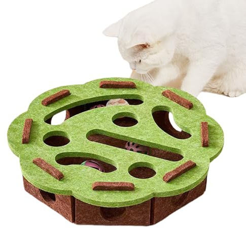 Jubilofex Interaktives Katzenspielzeug,Förderndes Katzenpuzzle Mit Kratzfläche - Filz Labyrinth Spielbox Zur Indoor Beschäftigung Mit Kratztraining Und Jagdspielen