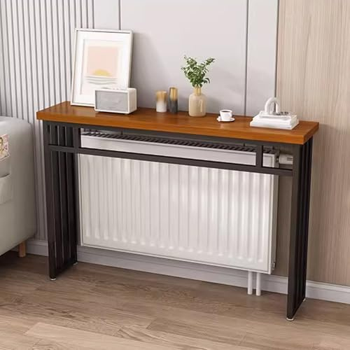 Etagere Radiateur avec Plateau en Bois Massif et Cadre en Acier Épais, Tablette de Radiateur a Poser, Console D'entrée, Table de Canapé Étroite en Bois, Facile a Monter(Black,160x20x90cm/63x8x35.5)