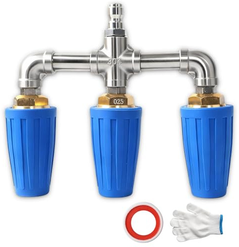 KPAPD Triple Turbo Nozzle Pressure Washer, 3-in-1 Pressure Washer Nozzle, 360° Rotating 4000 PSI Turbo Nozzle with 1/4 Quick Connector 2.5 Orifice, 304 Stainless Steel for Driveway/Deck Clean(Blue)