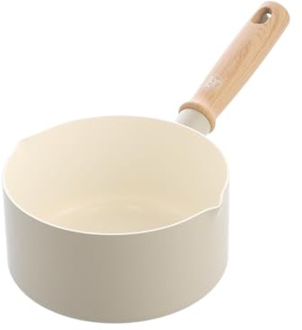 GreenChef Nordics Casseruola con Rivestimento Ceramico Antiaderente, 16 cm, Compatibile con Induzione, Manico Effetto Legno, Senza PFAS, Adatta al Forno 220 °C, Lavabile in Lavastoviglie, Crema