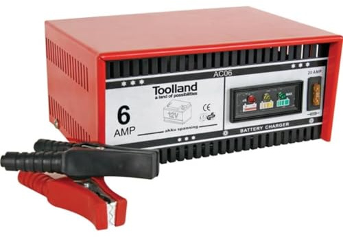 Toolland Chargeur de Batterie 12V 6A pour Batteries Plomb et Gel 20-90Ah, Affichage LED Etat de Charge, Protection Surcharge, boitier Metallique, Moto Voiture Tracteur Utilitaire Bateau
