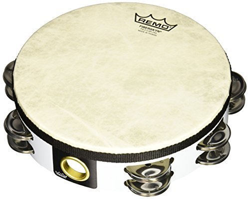 Remo Tambourine, Pretuned, 8 Diameter, 8 Pairs Jingles x 2 Rows, QUADURA® White