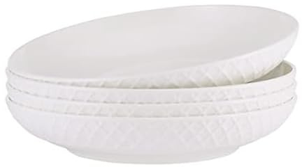 Mikasa Trellis Bone China 9-Inch Pasta Bowls Set of 4, Lightweight, Chip-Resistant White Porcelain, Dishwasher and Microwave Safe