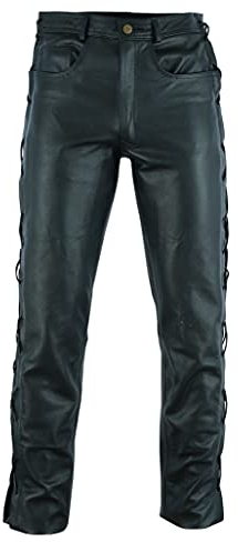 Texpeed Lederjeans herren geschnürt seitlich geschnürt Rindsleder Oben genarbtes echtleder - Lässige motorrad Biker lederhose Schwarz - XL