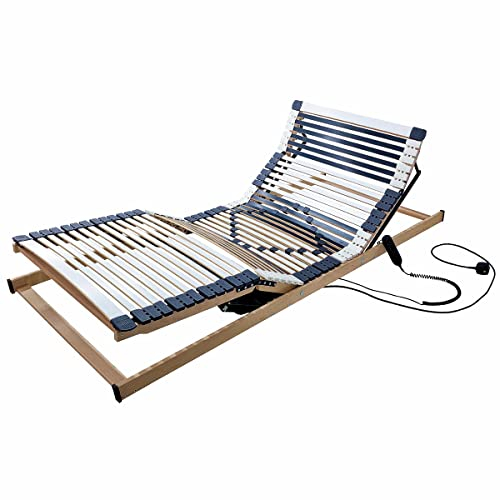 Matratzen Perfekt Elektrischer Lattenrost 90x200 cm mit 2 Motoren 7-Zonen 44 Leisten 8,5 cm Höhe Schulterzone Härtegradverstellung