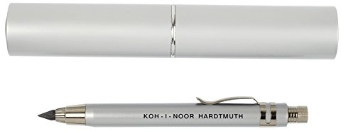 Koh-I-Noor 5359/15PL - Metalldruckbleistift für 5,6 x 80 mm Mine inklusive Minenspitzer und Clip, in einer Metalldose - Silber