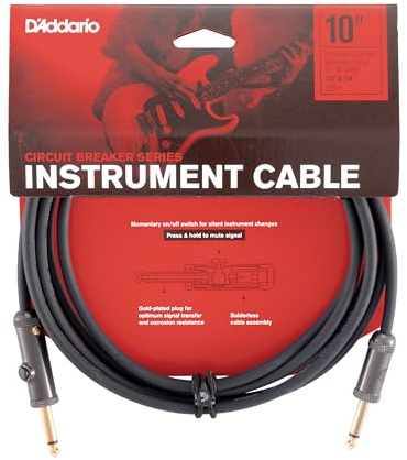 D’Addario Accessories Custom Series Circuit Breaker Guitar Cable - Momentary Kill Switch Instrument Cable with ¼ Inch Ends - On/Off Switch for Silent Instrument Changes - Straight, 10 feet