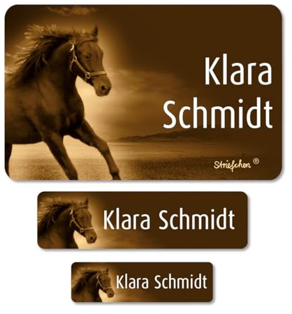 Striefchen® 100 Schuletiketten mit Wunschname Motiv Pferd Ideal zur Einschulung oder Schulanfang