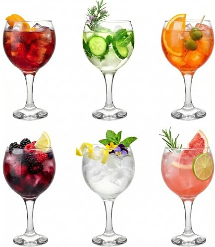 Drinkstuff Gin Balloon Glasses Set of 6, 645ml Large Copa Glasses for Gin & Tonic & Cocktails, Long Stem, Dishwasher Safe