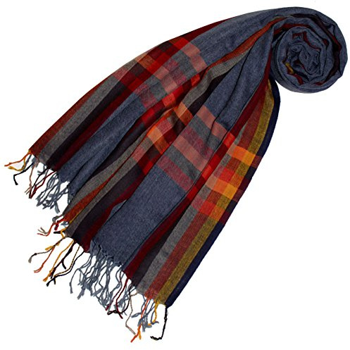 Lorenzo Cana Dam pashmina halsduk sjal 50 % kashmir 50 % ull stola duk kuvertduk enfärgad damhalsduk damhalsduk dam flerfärgad 78531, Jeansblå röd orange