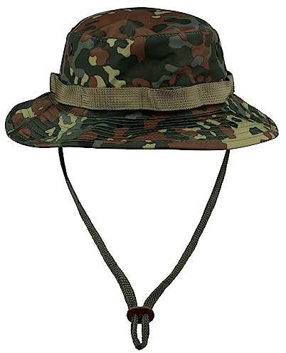 Black Snake Outdoor Boonie Hat für Damen & Herren - wasserdichter Anglerhut mit Belüftung & Kordel - atmungsaktiv & größenverstellbar - Sonnenhut L Flecktarn