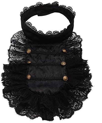 BLESSUME Colonial Lace Jabot Krawatte, viktorianischer Steampunk-Kragen, Rüschen, Schwarz