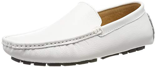 Jamron Hommes Cuir Synthétique Stylé Mocassin Pantoufles Penny Loafers Blanc SN9100 EU43