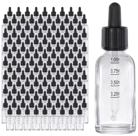Oputec 143 x 30 ml Pipettenflasche mit Glaspipette und Skala: Großpackung Apotheker-Flaschen aus Klarglas für Flüssigkeiten - Fläschchen Tropfflaschen Glasflasche