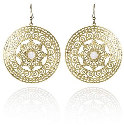 namana Große Mandala-Ohrringe, gebürstetes Finish große Ohrhänger für Frauen, Heilige Geometrie, Große runde Statement Ohrringe für Damen und Mädchen