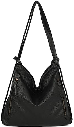 ITALYSHOP24 Damen Tasche Rucksack 2 in 1 Umhängetasche Schultertasche Daypack Leder Optik Rucksacktasche Shopper Backpack Freizeitrucksack Schwarz