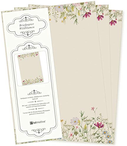 Wildblumen Briefpapier 250 Blatt Papier DIN A4 | beidseitig floral Natur für Frauen Schreibpapier Erwachsene bedruckt im Vintage Stil 90 g/qm Briefe Einladungen