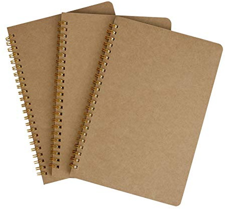 Notizbuch A5 Spirale Notizblock, Kraft Cover Leerseite Notizheft Skizzenblock, Reisen und Schule Tagebuch Schreibblock Zeichenblock für Memos, Malen und Graffiti (50 Blatt, 3 Pack)