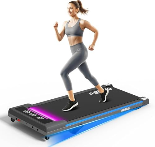 ONETWOFIT Laufband für Zuhause mit RGB Lichter, Walking Pad klappbar Leise mit Fernbedienung, App-Steuerung, Walking pad mit 8% Steigung 2,5HP, Laufbänder LED-Anzeige 10km/h, MAX 150kg für Büro