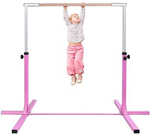 GOPLUS Turnstange für Kinder, Fitnessgeräte Horizontale Training Bar, Höhenverstellbare Trainingsstange Stabil aus Stahlrohr, Horizontale Leiste für Übung Training Klimmzug Turnen (Rosa)