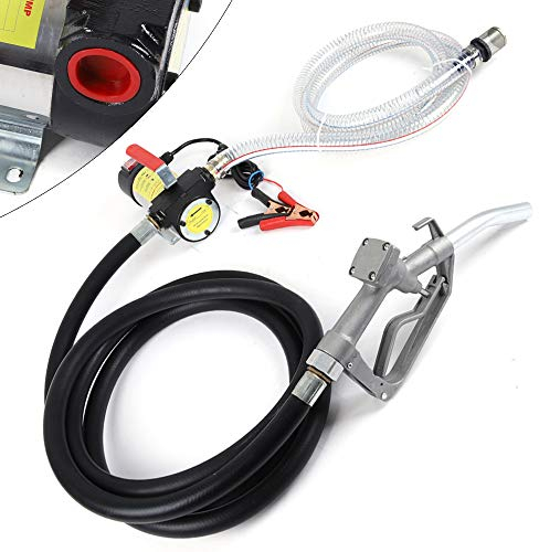 Dieselpumpe 12V 175W Kraftstoffpumpe Selbstansaugend 50L/min Ölpumpe Heizölpumpe mit Zapfpistole Mobile Tankstelle (Gummi Ablaufschlauch)