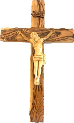 Holy Land Market Olivenholzkreuz mit Kruzifix – Bethlehem Olivenholz, 30 cm, Wandhalterung, religiöses Dekor