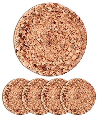 Alnicov Manteles individuales tejidos para mesa de comedor, juego de 4, manteles individuales tejidos de jacinto de agua natural, resistentes al calor, antideslizantes 18 cm