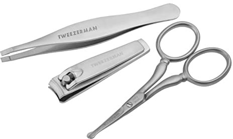 TWEEZERMAN Kit de soins pour hommes (Men's Ultimate Grooming Kit, y compris ciseaux pour cheveux faciaux et coupe-ongles, acier inoxydable), argent
