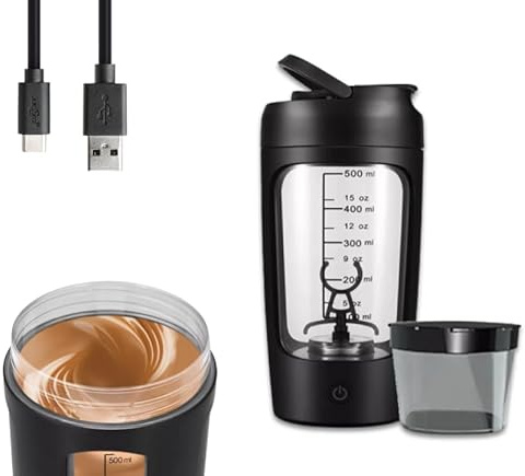 LA ULTIMA Botella mezcladora eléctrica recargable por USB Vortex Protein Shaker + Powder Store (negro mate)