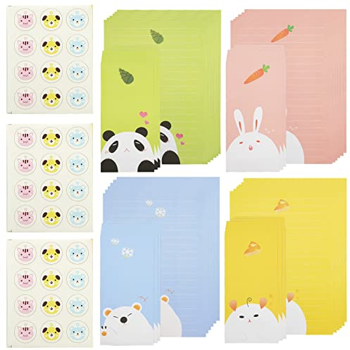 ZoZoMaiy 24 PCS Cute Stationery Set with 12 Envelopes - Kawaii Animal Writing Paper for Children, Students & Office